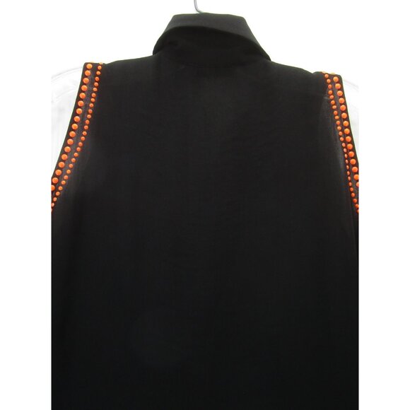 Sandro Top 3 Paris Blouse Studded Button Up Collared Career Large - Picture 7 of 11